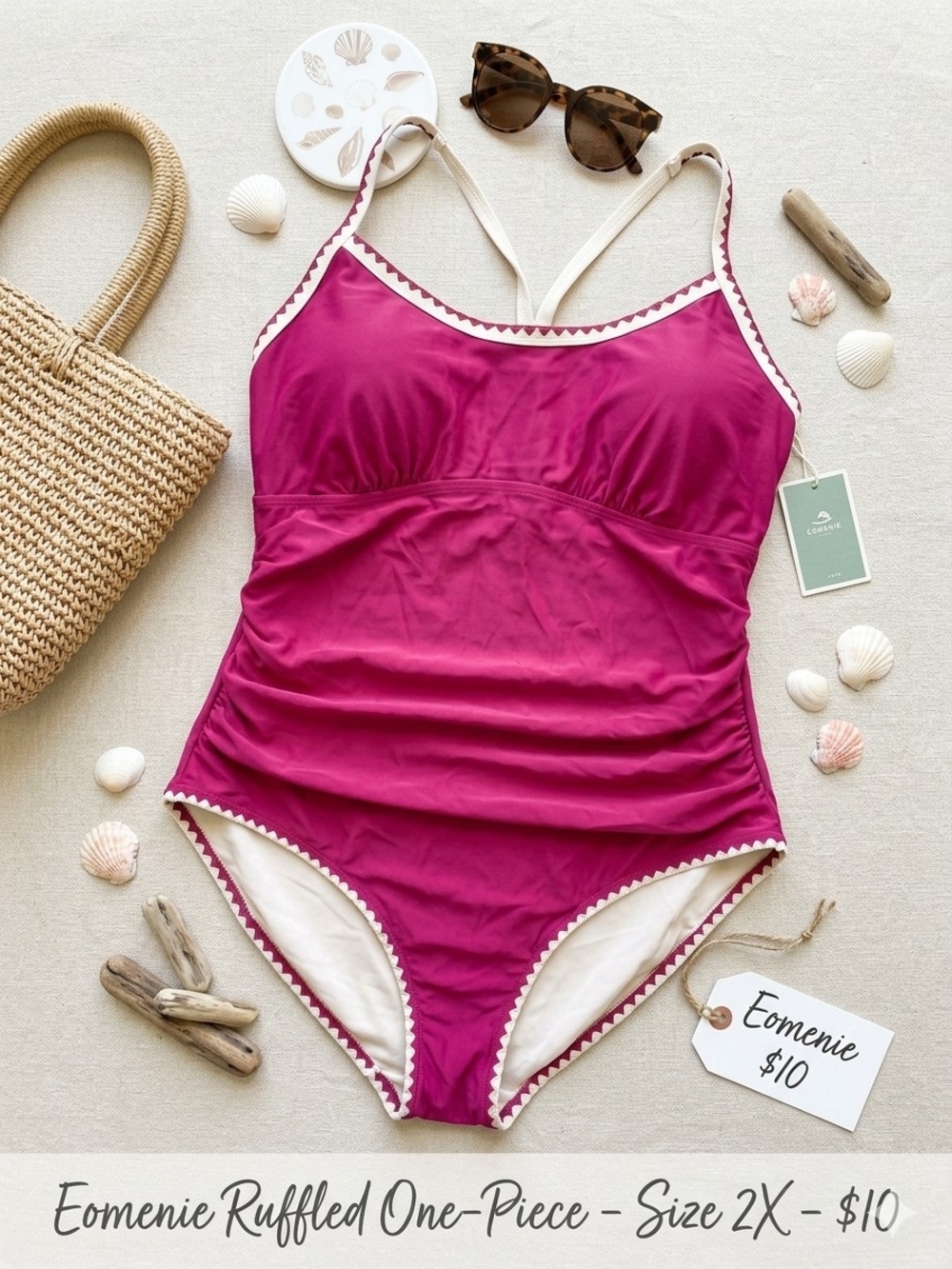 Eomenie Women’s Red Wine Ruffled One-Piece Swimsuit 2x NWT